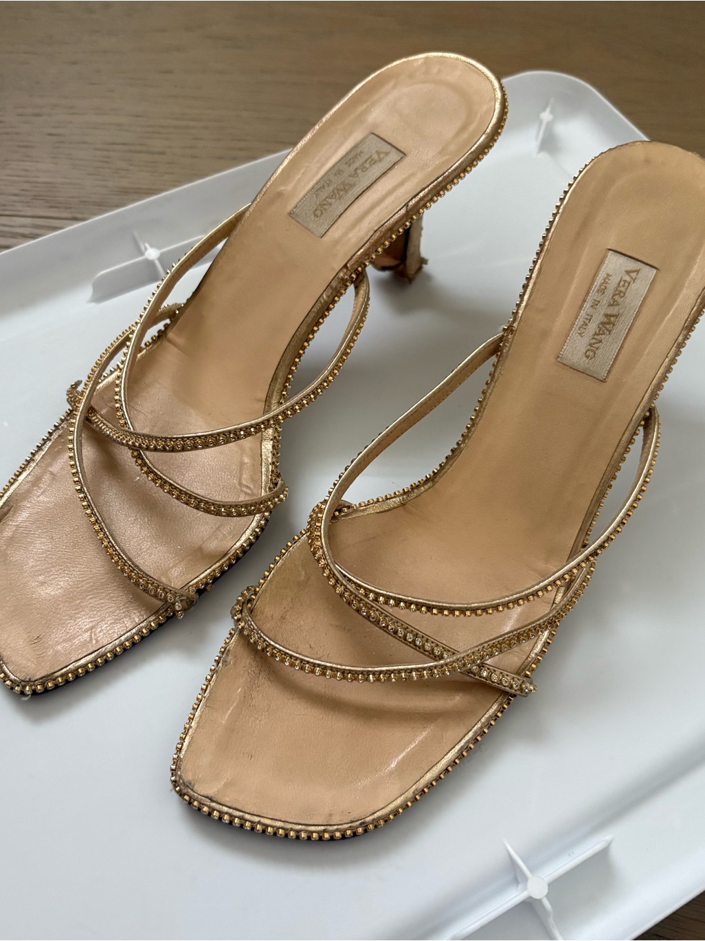 Vera Wang Gold Strappy Beaded Heeled Sandals